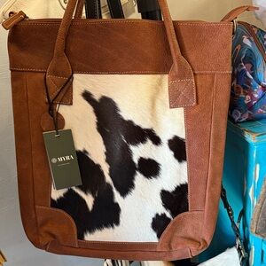 Myra Bag Brown and Black Cowhide Purse with Shoulder Strap